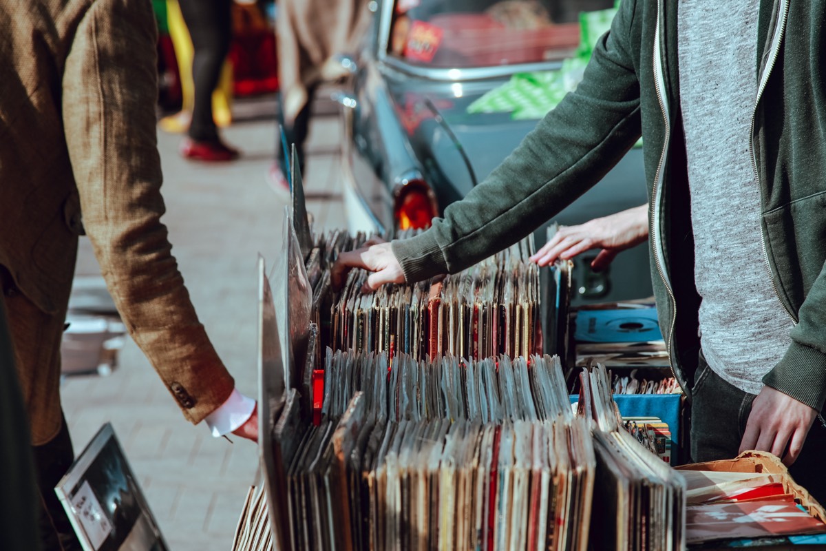 Searching through album stacks